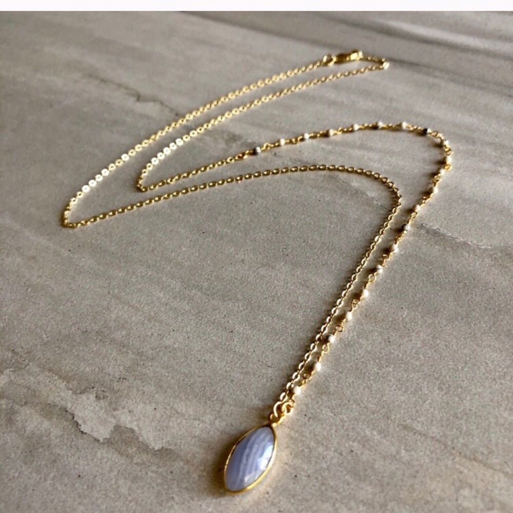 Lace Agate Rosary Bead Necklace - Picture 5 of 5